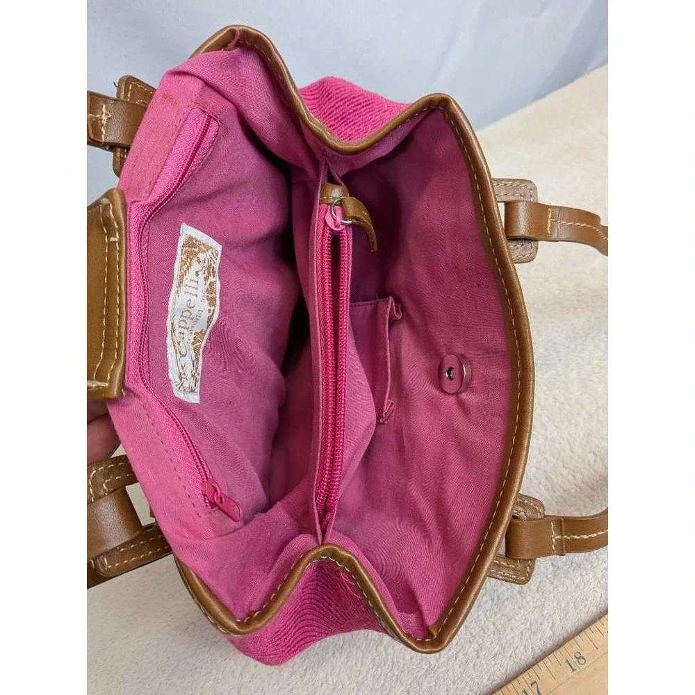 Cappelli Strawworld Tote Handbag Pink Woven Leather‎ Trim Summer Bag